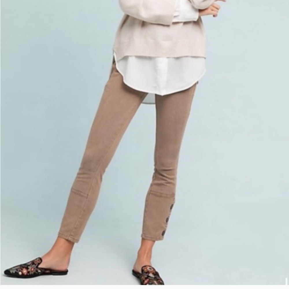 Anthropologie Khaki Tan Button Ankle Utility Pants Size 29T